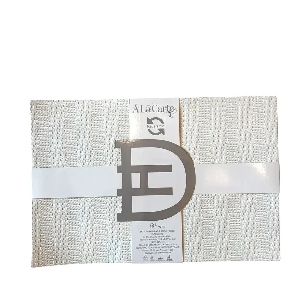 Ala Carte Vegan Leather Reversible Placemats 12x18 Set of 4 Cream Textured New